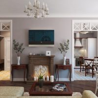 Decorative fireplace in the living room interior