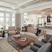 Embossed ceiling in a spacious living room