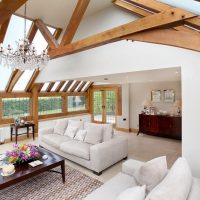 Wooden beams on the living room ceiling