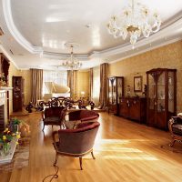 Stretch ceiling in the classic style living room