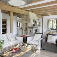 Wooden beams in the design of the living room