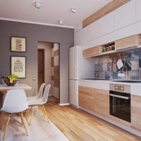 Wooden floor in the kitchen-living room