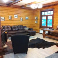 Black sofa with leather upholstery