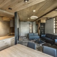 Wood paneling in the living room