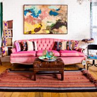 Coffee table on a colorful carpet