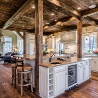 Kitchen island between supporting wooden racks