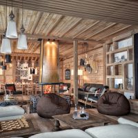 Frameless armchairs in the living room interior