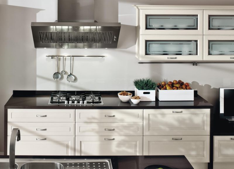 Black countertop kitchen unit