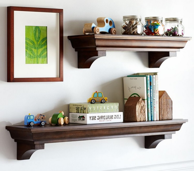 Wooden shelves in a children's room