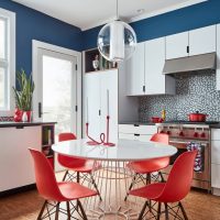 Dining group with red chairs