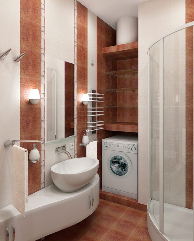 Porcelain overhead sink in a small bathroom