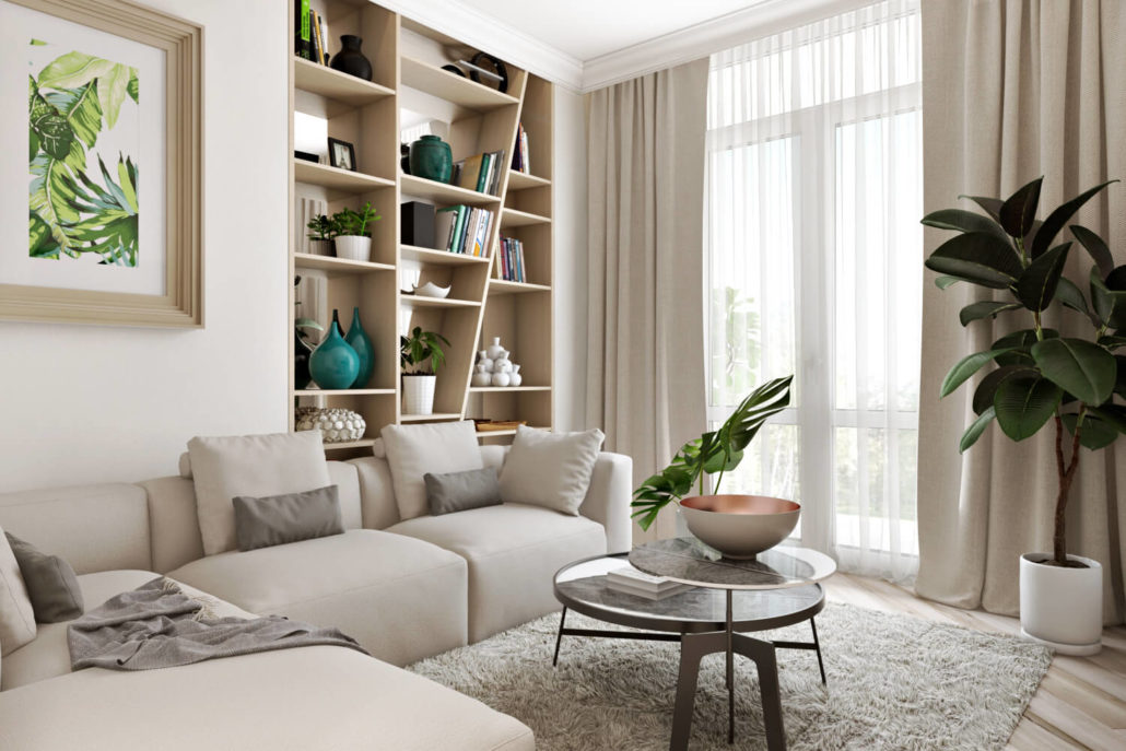 Bookcase in the decoration of the living room