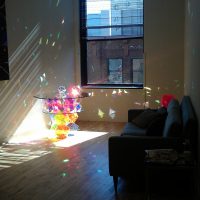 Coffee table with glass prisms