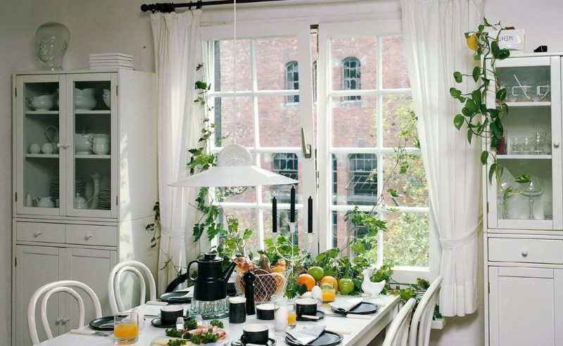 Dining table setting in the kitchen-dining room