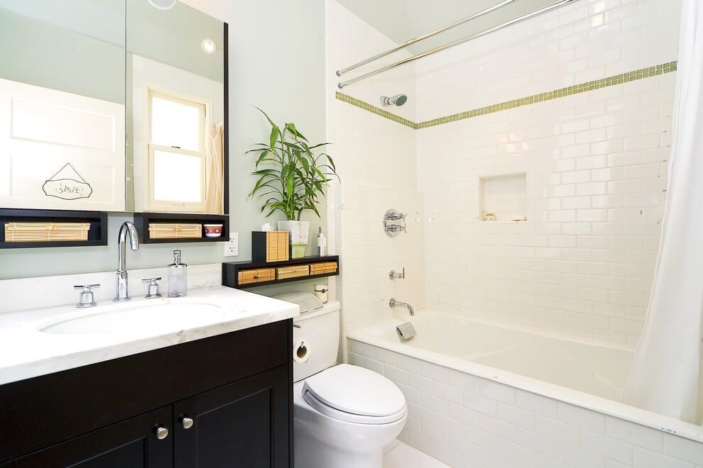 Bright lighting in a white bathroom