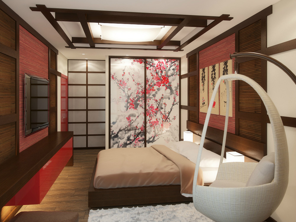 Hanging chair in the Japanese bedroom