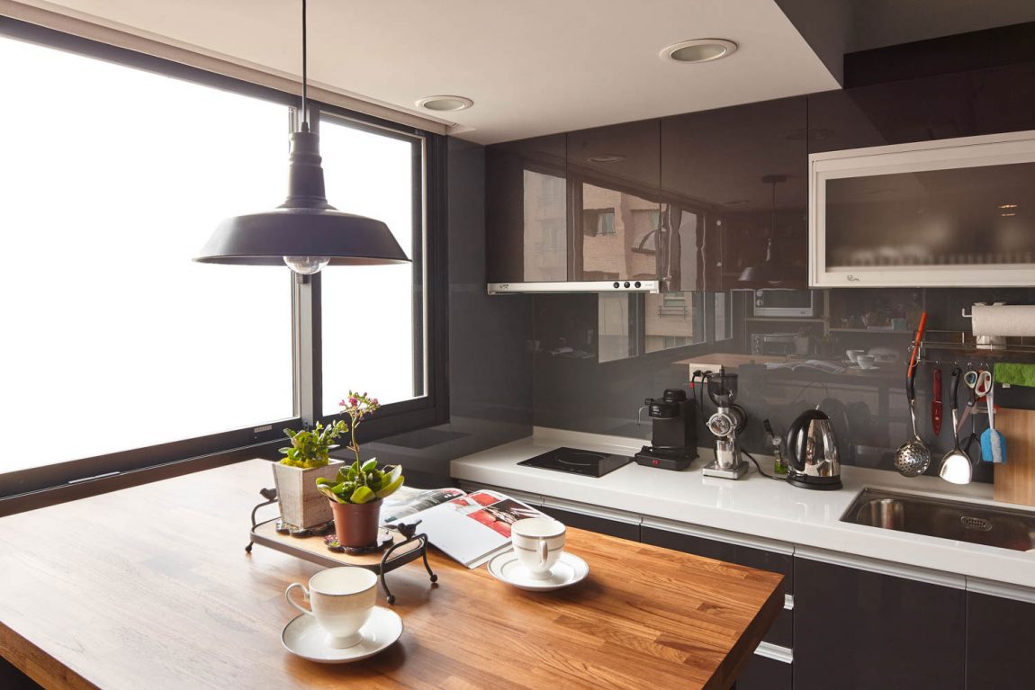 Line kitchen in a studio apartment