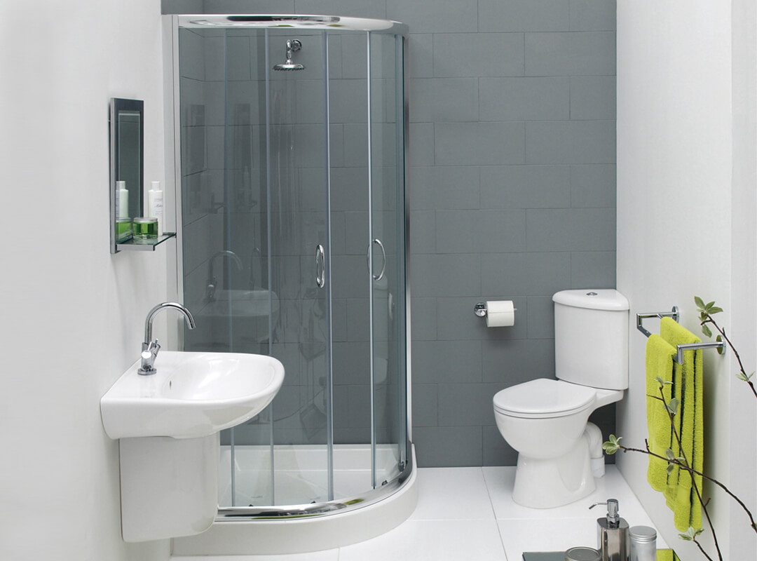 Corner shower with glass doors