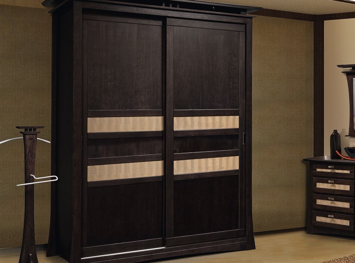 Dark brown solid pine wardrobe