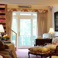 Lamps with fabric lampshades in the living room interior