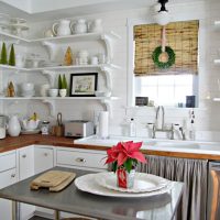 Open shelves with kitchen utensils