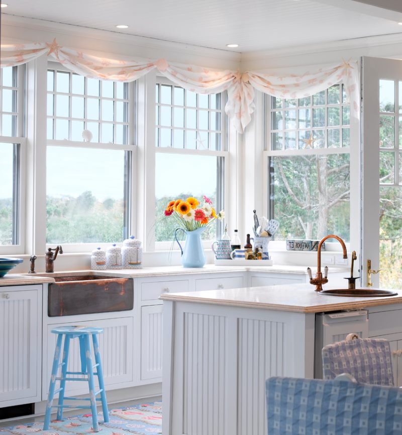 Kitchen interior with bay window in a private house