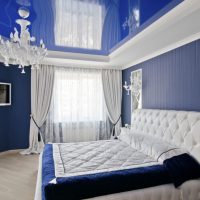 Blue stretch ceiling with glossy finish