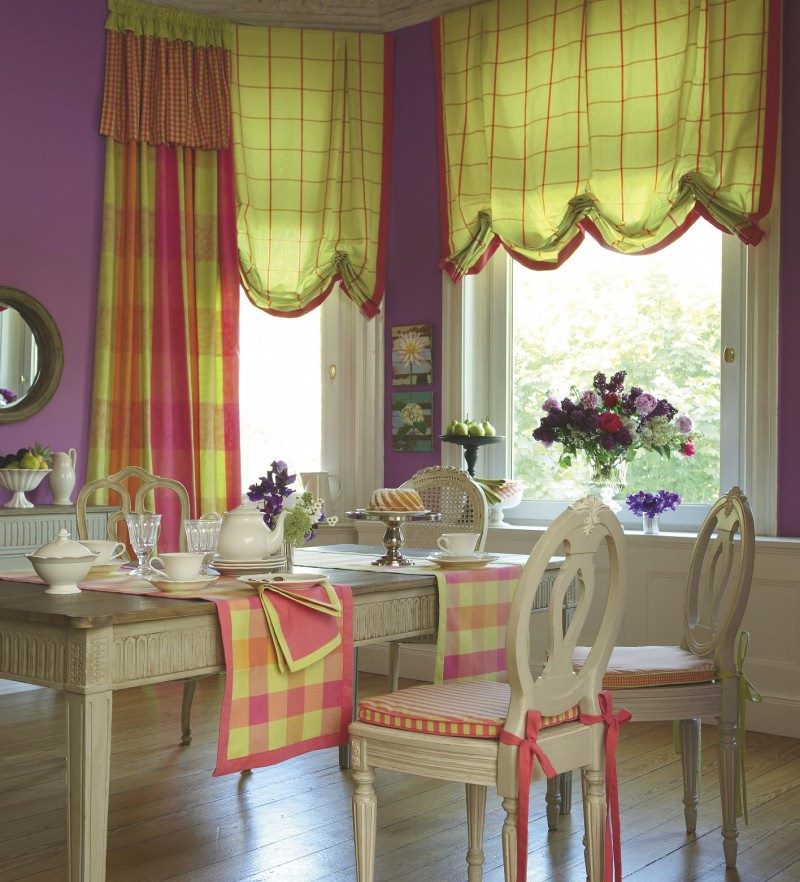 Living room interior with english curtains