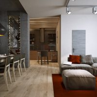 Spotlights on the gray ceiling of the living room