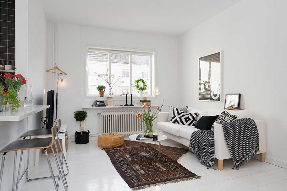 Textile decoration for a bright Scandinavian living room