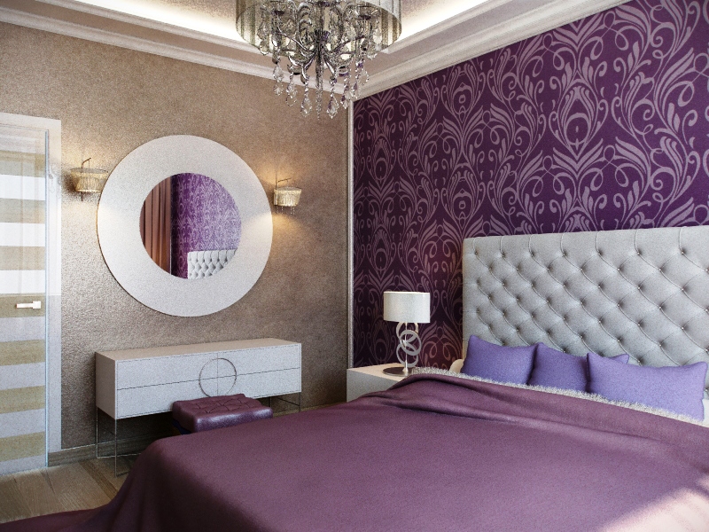 The combination of dark wallpaper in the interior of the bedroom