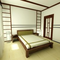 White walls of the bedroom in oriental style