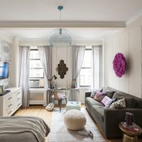 The interior of the living room combined with the bedroom