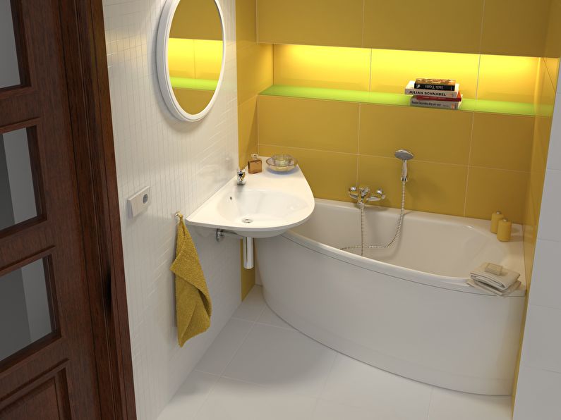 Interior of a compact bathroom in a studio apartment