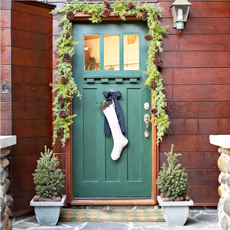 Gift socks on the front door of a private house