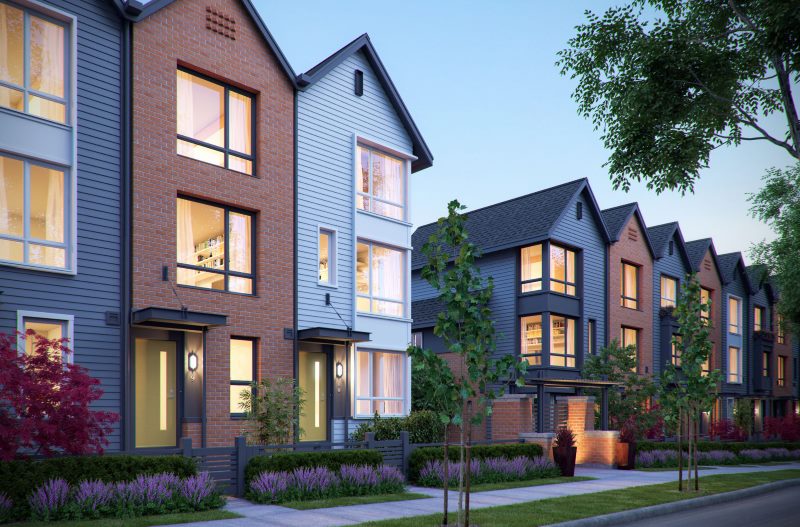 Street of a modern village with townhouses