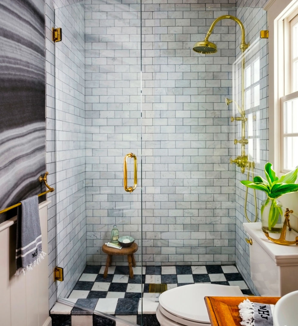 Interior of the combined bathroom in modern style