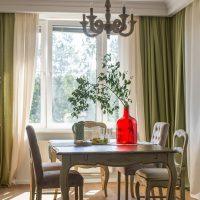 Green branches of living plants in a red decanter