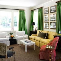 White armchairs and a yellow sofa