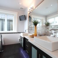 Overhead sink in a spacious bathroom