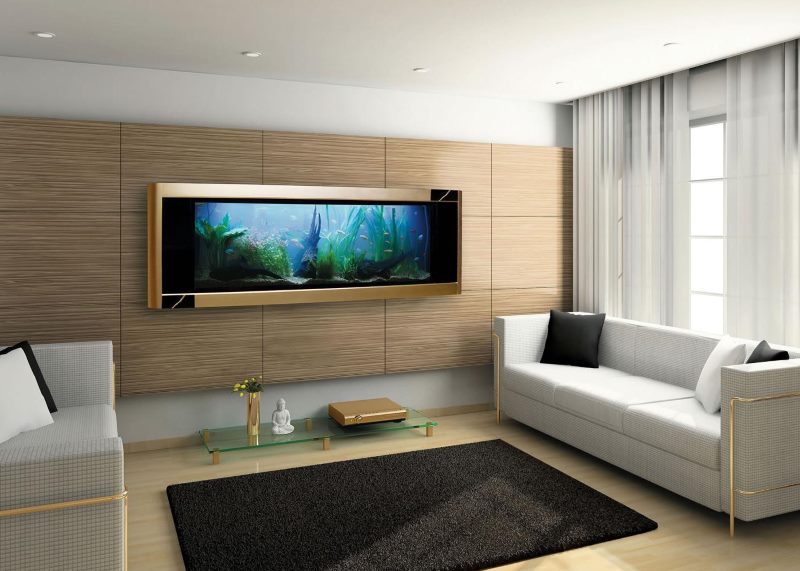 Living room interior with aquarium-picture on the wall