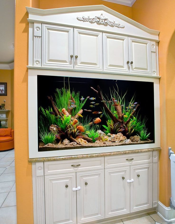 Kitchen cabinet with integrated aquarium