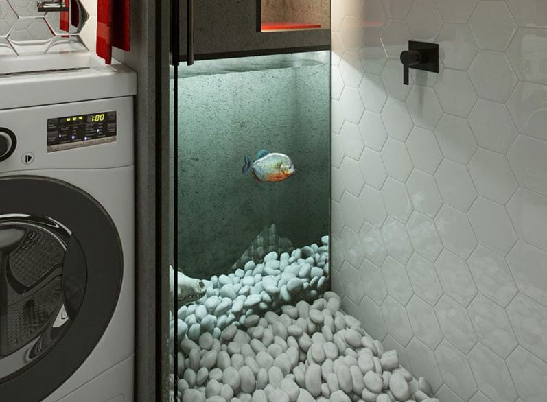 Bathroom interior with aquarium