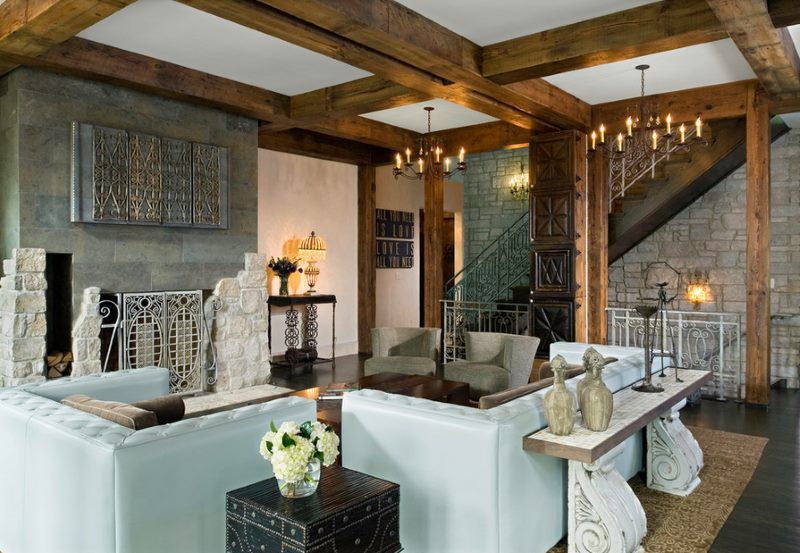 Wooden beams on the living room ceiling