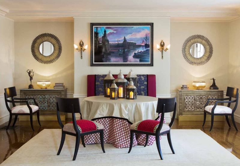 Dining group on a white living room carpet