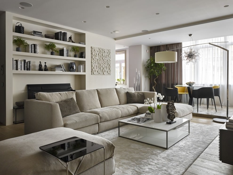 Built-in shelves in the interior of the living room