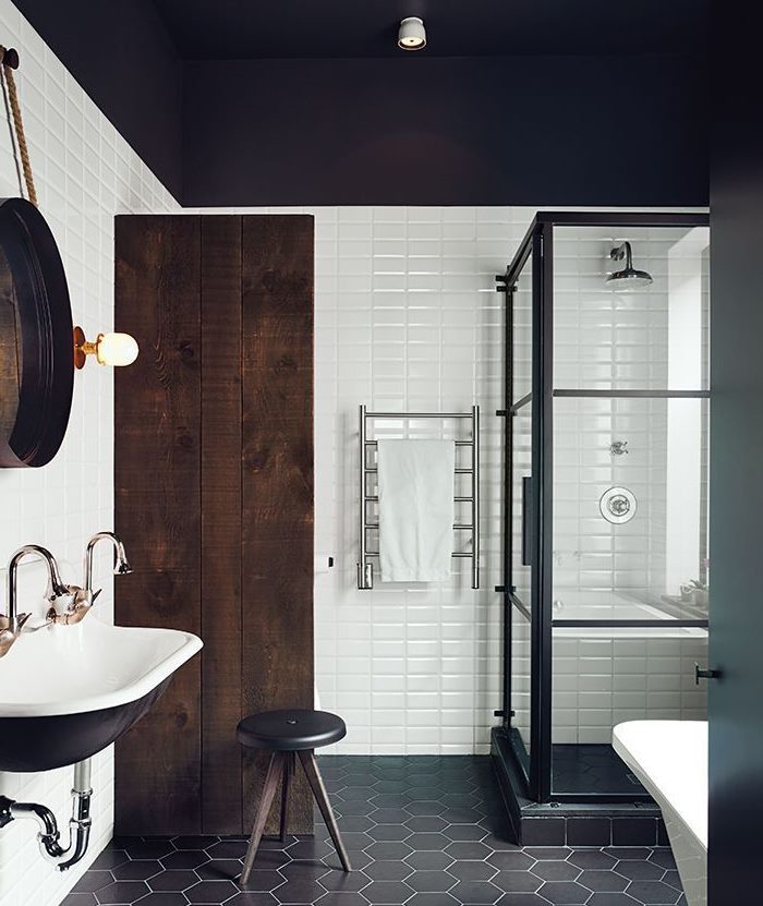 Wooden door in the bathroom