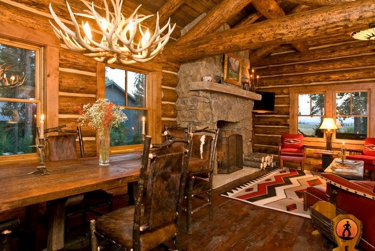 The interior of a wooden house in the old Russian style