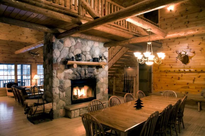 Large dining table in a hunting lodge