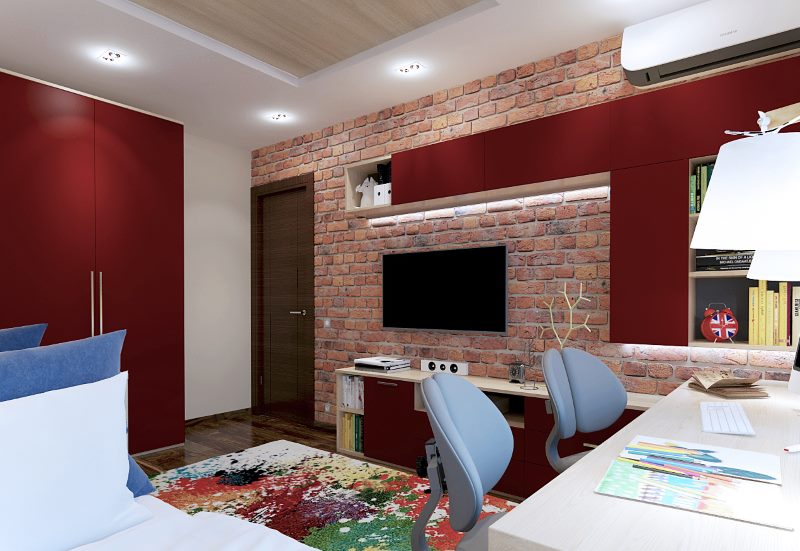 Brick wall kids room interior